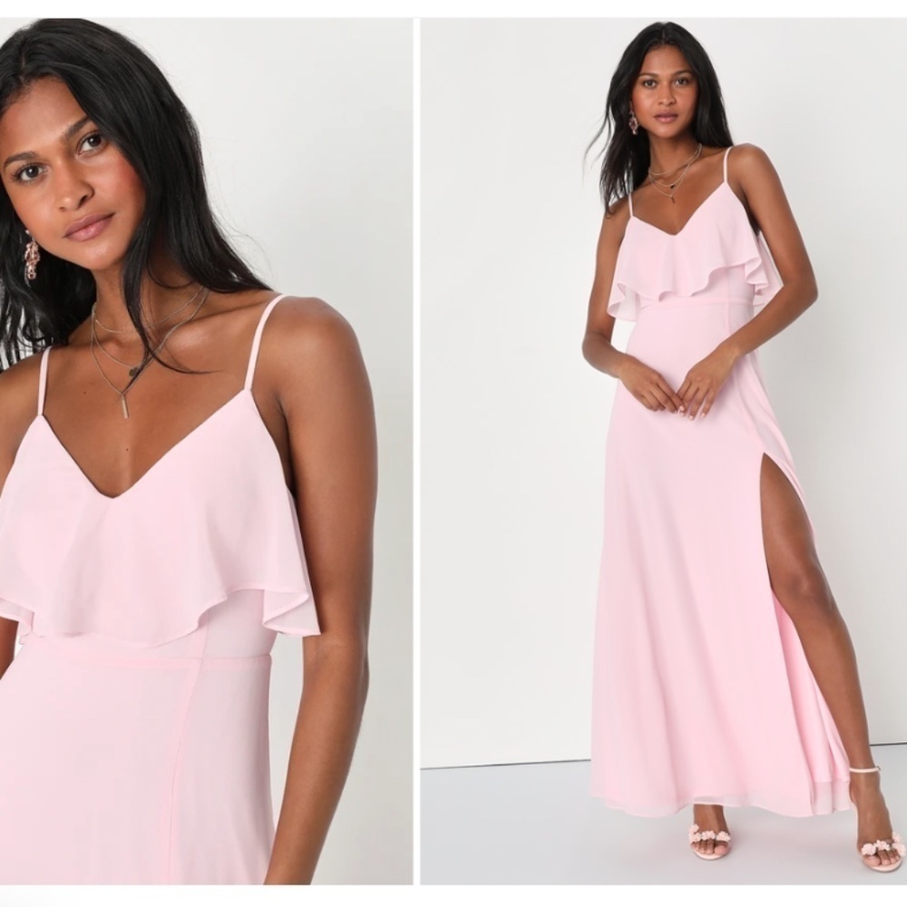 LULU's Prom Wedding Bridesmaid Sexy Elegant Ruffle Romantic Flowy Maxi Dress